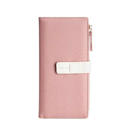 Purse Long Women S Drawband Color Contrast Money Clip Mobile Phone Storage Hold Stylish Zipper Card