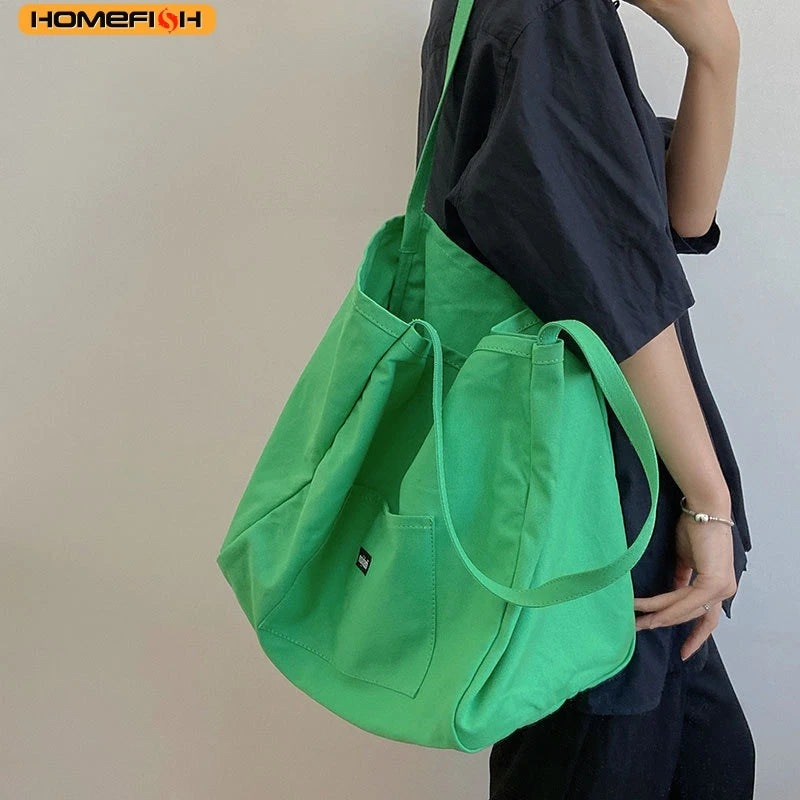 Homefish Canvas Bag Reusable Shopping Shoulder Women Simple Casual Daily Use Handbag Totes Female