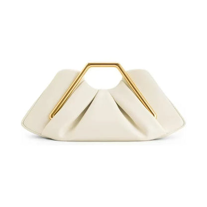 Elegant Pleated Leather Clutch Bag Luxury Gold Metal Frame Handbag Vintage Evening Party Purse