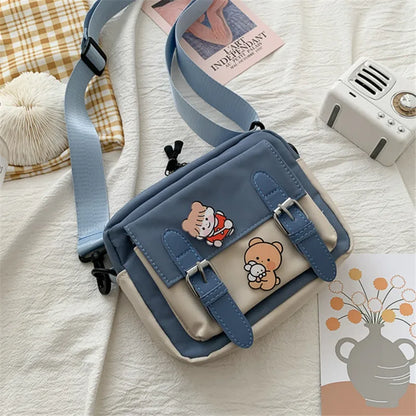 Girl S Nylon Shoulder Bag Badge Harajuku Shoulder Bag Casual Square Cute Messenger Bag Women Travel