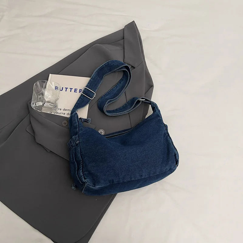 Denim Women S Large-Capacity Casual Crossbody Bag Student Commuting Tote Bag Crossbody
