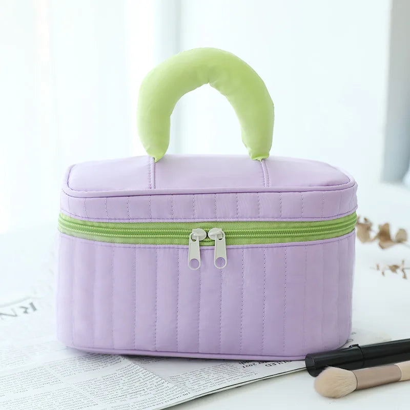 Vertical Stripe Color-Blocking Cosmetic Bag Large-Capacity Waterproof Polyester Storage Bag