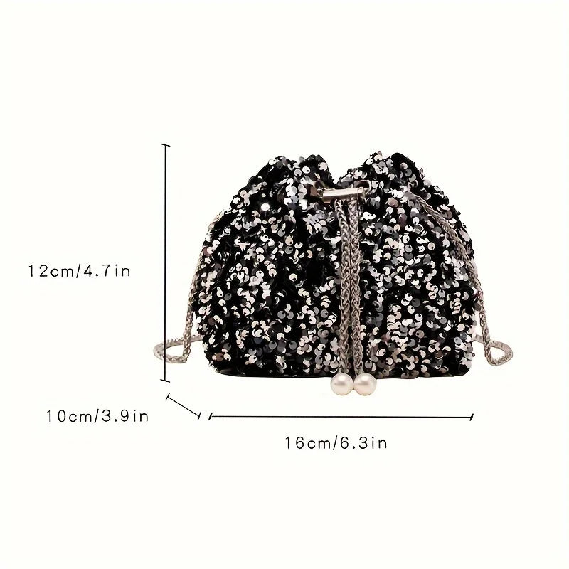 Sequin Bucket Bag with Chain Strap – Glam Mini Crossbody