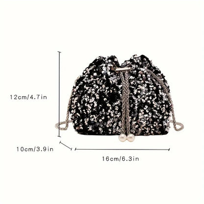 Sequin Bucket Bag with Chain Strap – Glam Mini Crossbody