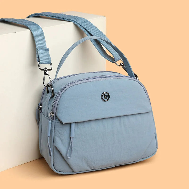 Fashiona Nylon Crossbody Bags Top Handle Bag Adjustable Wide Strap Multi Zipper Pockets Lightweight
