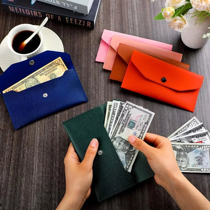 PU Leather Envelope Wallet with Card Holder & Cash Slots