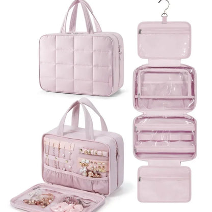 Foldable Plaid Makeup Bag Women Travel Organizer Hanging Toiletry Cosmetic Waterproof Make Up Beauty