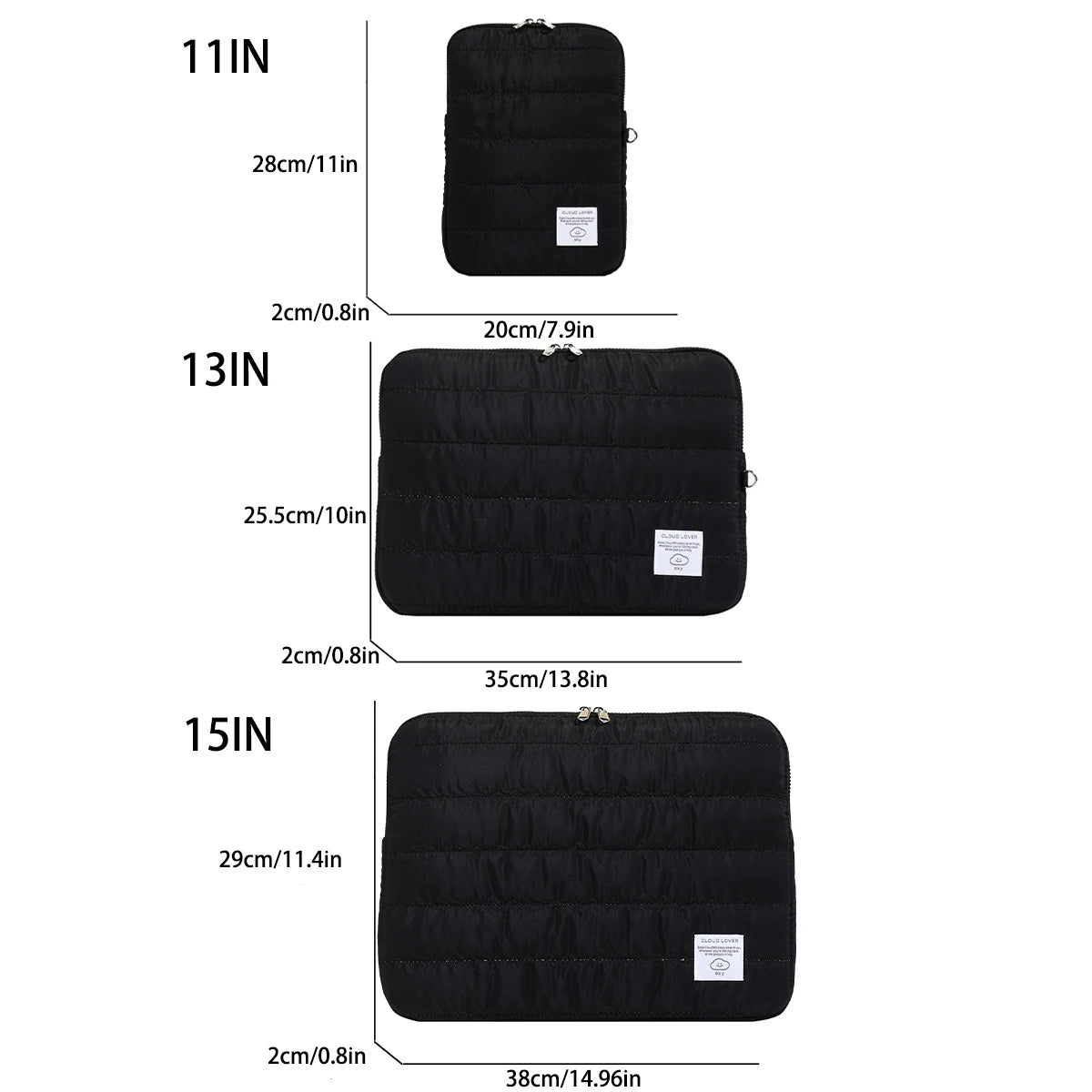 Minimalist Nylon Laptop Sleeve Women Lightweight Striped Design Zipper Closure 11-15 Inch Devices