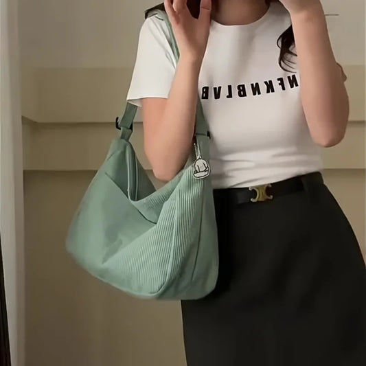 Corduroy Tote Bag for Women – Large Capacity Striped Shoulder Bag