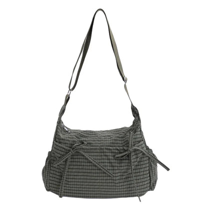 Plaid Bow Crossbody Bag – Large Capacity Soft Shoulder Tote