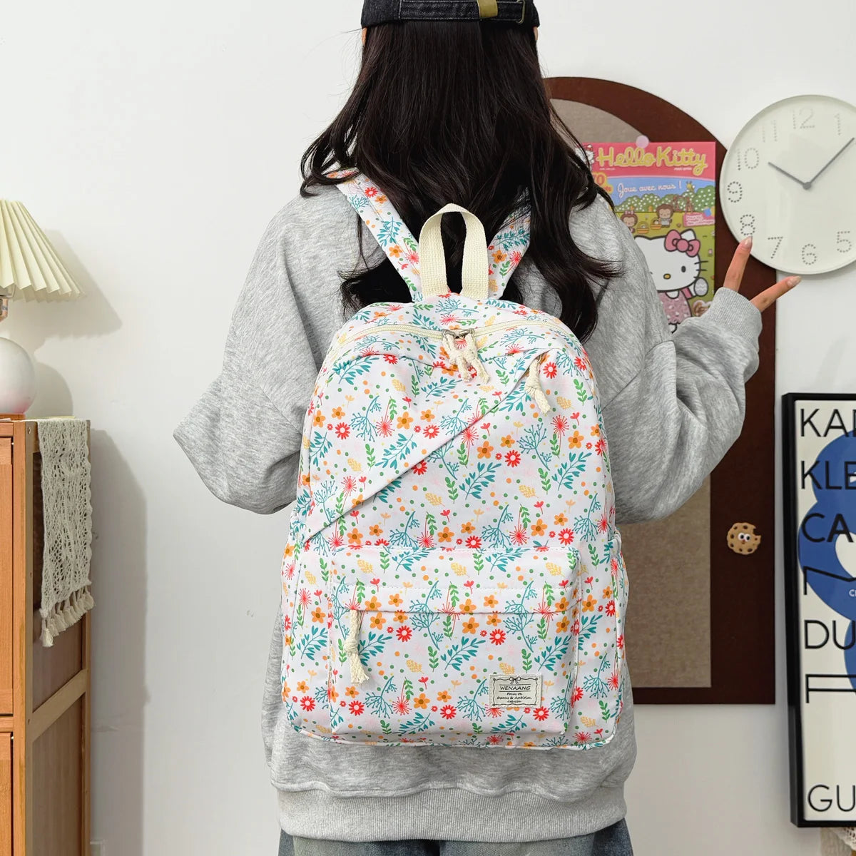 Fresh Lovely Floral Teen Backpack Set Multi-Purpose Large Storage Diagonal Zipper 3-Piece Backpack