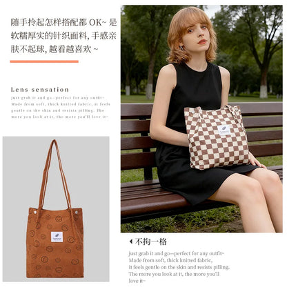 Corduroy Canvas Tote Bag – Minimalist Shoulder Bag for Women