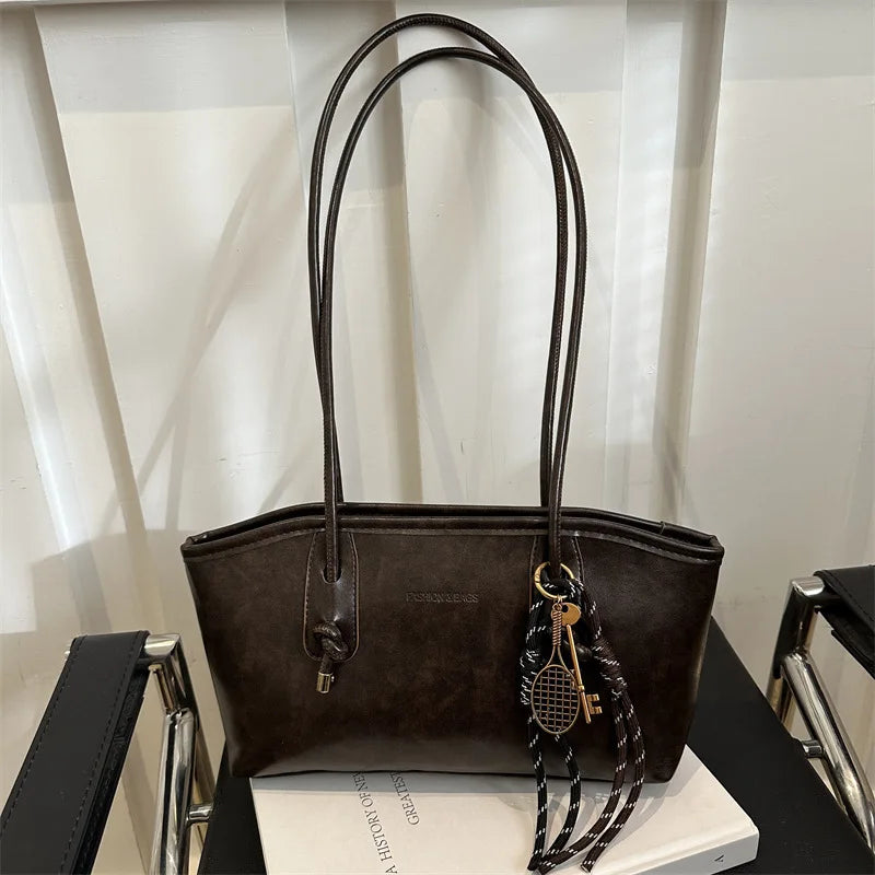 Vintage Leather Shoulder Bag – Large Capacity Women's Handbag