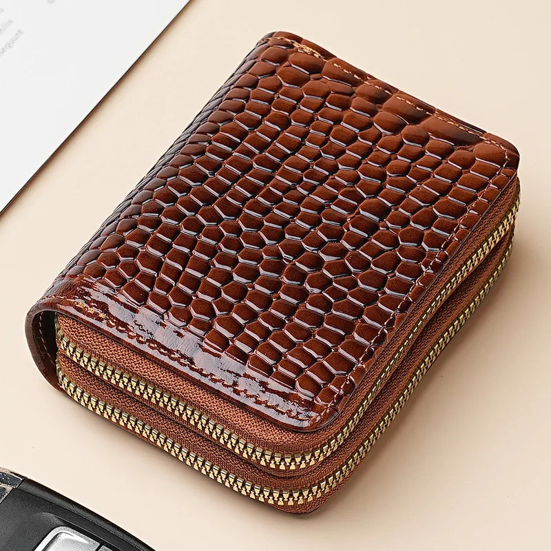 Crocodile Print Solid Color Organ Double Zipper Card Bag Multi-Card Large Capacity Sleeve Purse