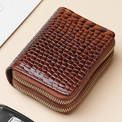 Crocodile Print Solid Color Organ Double Zipper Card Bag Multi-Card Large Capacity Sleeve Purse