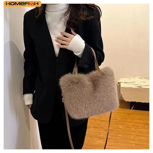 Homefish Faux Fur Tote Bag Women S Bucket Plush Luxury Design Ladies Handbags Soft Winter Crossbody