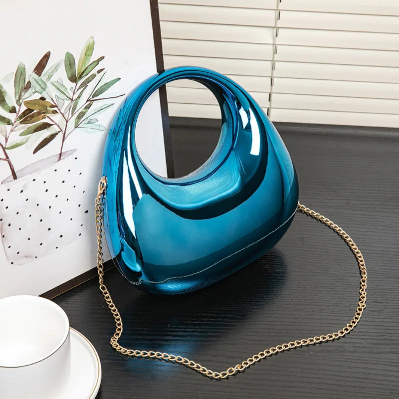 Shiny Gold Mirror Acrylic Mini Tote Bag Detachable Chain Crossbody Evening Clutch Purse Women Party