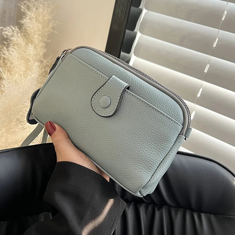 Leather Handhold Female Casual Shoulder Crossbody Bag Mobile Phone Change Storage Wallet