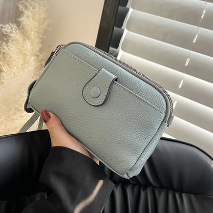 Leather Handhold Female Casual Shoulder Crossbody Bag Mobile Phone Change Storage Wallet