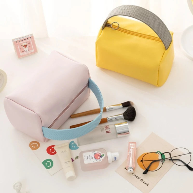 Waterproof PU Leather Makeup Bag – Portable Cosmetic Organizer with Handle