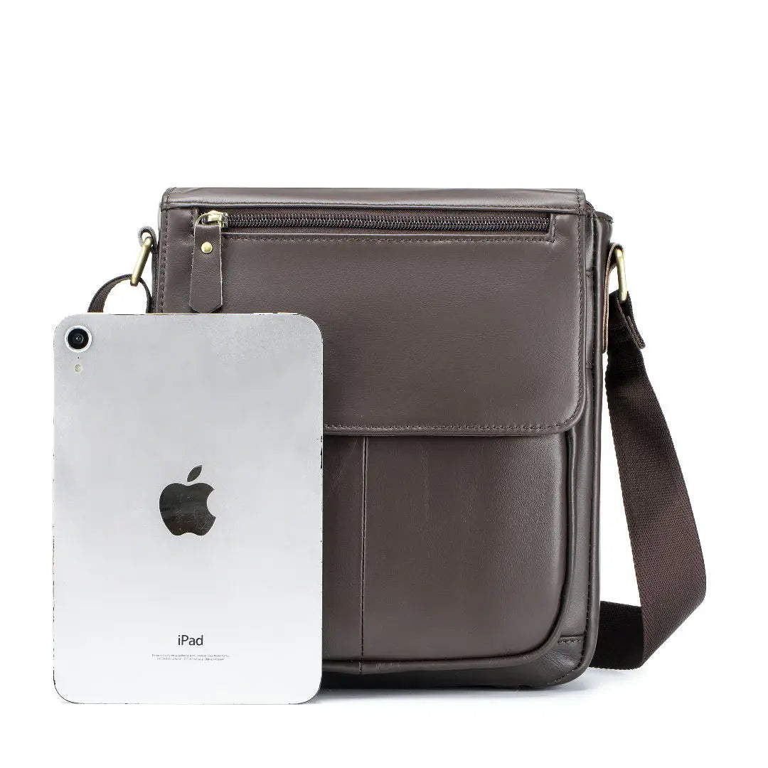 Head Layer Cowhine Retro Cover Type Diagonal Cross Bag Commuting Large Capacity Real Leather Men S