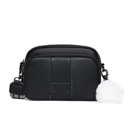 Genuine Leather Women's Crossbody Bag with Fur Charm