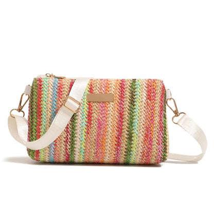 Colorful Striped Woven Crossbody Bag with Wide Adjustable Strap