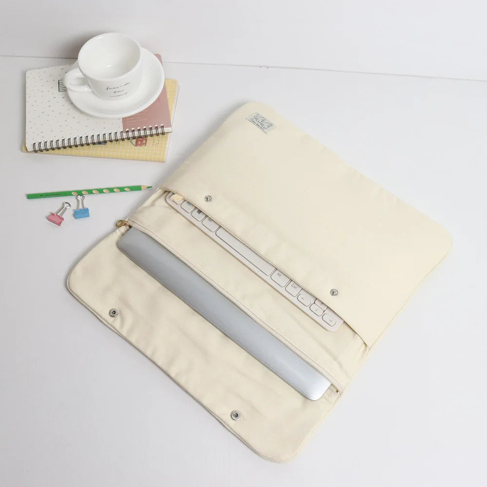 Solid Color Simple Student Storage Large Capacity Canvas Computer Female 14 13 Pro411 Ipad Tablet