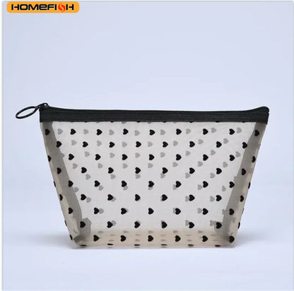 Homefish Heart Pattern Transparent Mesh Cosmetic Bag