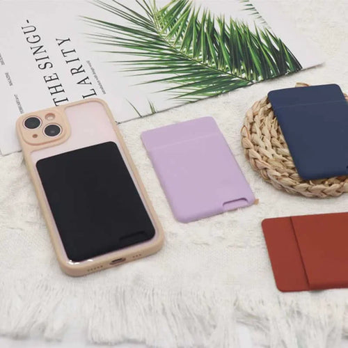 Phone Wallet Case Card Holder Self-Adhesive Silicone Pocket Stick Id Bank Credit Storage Bag