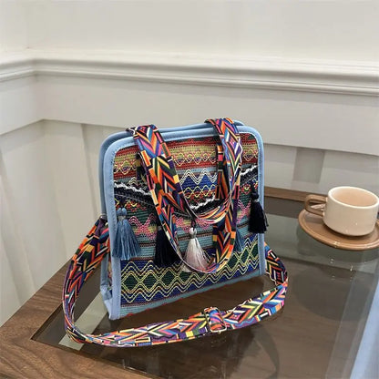 Boho Embroidered Crossbody Bag – Adjustable Strap Shoulder Bag for Women