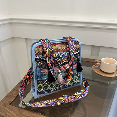 Boho Embroidered Crossbody Bag – Adjustable Strap Shoulder Bag for Women