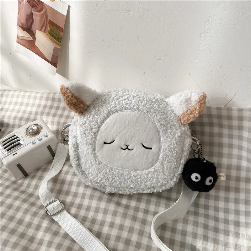 Cute Plush Bear Crossbody Bag – Soft Fluffy Purse with Bear Charm