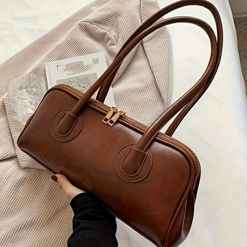 Faux Leather Shoulder Bag – Elegant Women's Handbag with Stitching Detail