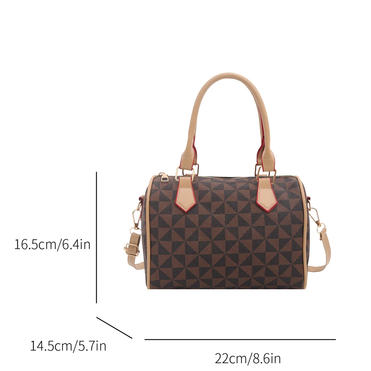 Business Crossbody Bag Windmill Print Pu Color Block Trim Large Capacity Zipper Adjustable Strap