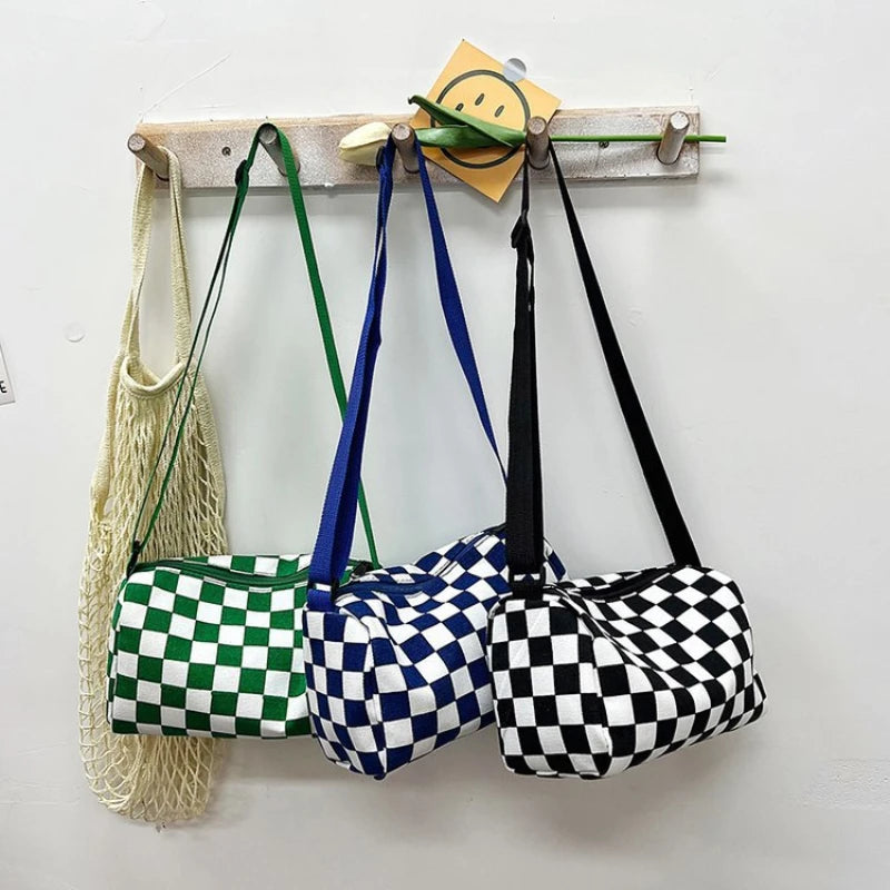 Checkered Crossbody Shoulder Bag – Large Capacity Messenger
