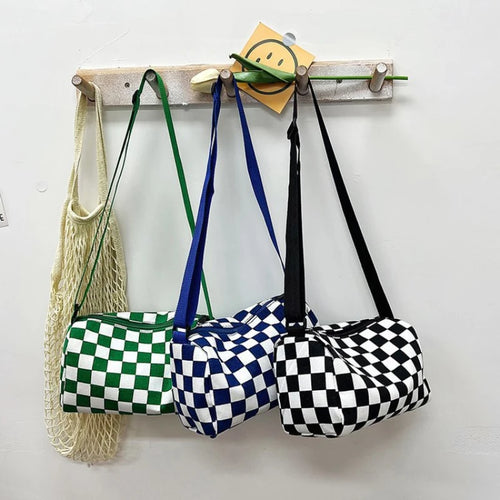 Checkered Crossbody Shoulder Bag – Large Capacity Messenger
