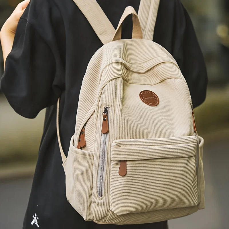 Women's Corduroy Backpack – Large Capacity Casual Daypack
