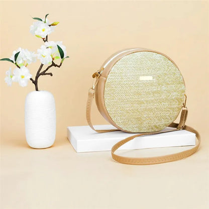Straw Woven Round Shoulder Bag – Vintage Boho Handbag