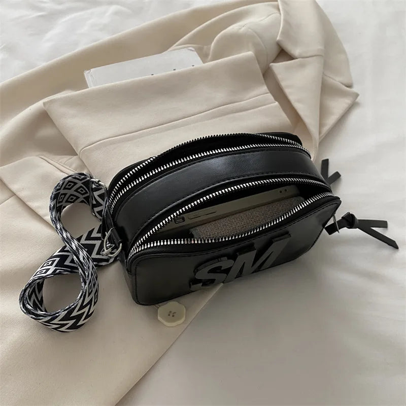 Camera Crossbody Bag for Women – SM Letter Wide Patterned Strap