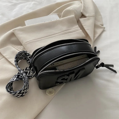 Camera Crossbody Bag for Women – SM Letter Wide Patterned Strap