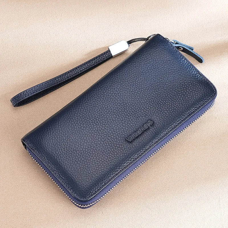 Men S Purse Long Leather Zipper Business Hand Large Capacity Mobile Phone Storage Rope Wallet