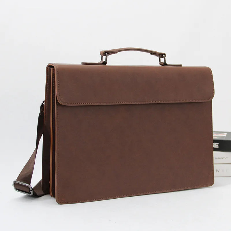 13-Inch Laptop Bag Pu Leather Retro Handbag Briefcase Simple Spacious Single-Shoulder Crossbody Bag