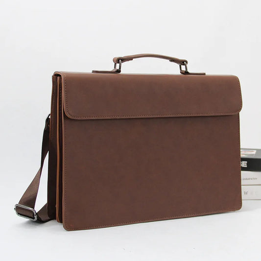 13-Inch Laptop Bag Pu Leather Retro Handbag Briefcase Simple Spacious Single-Shoulder Crossbody Bag