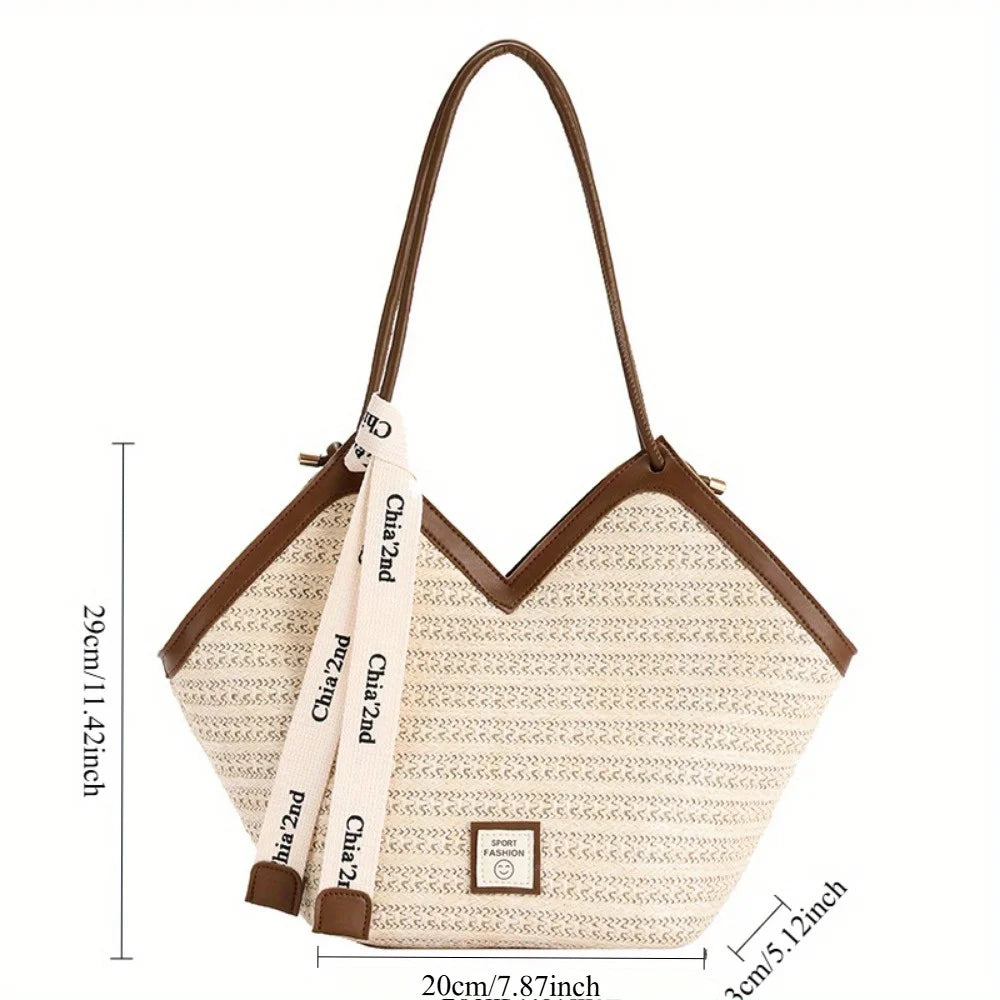 Straw Woven Beach Tote Bag – Women's Lightweight Shoulder Handbag