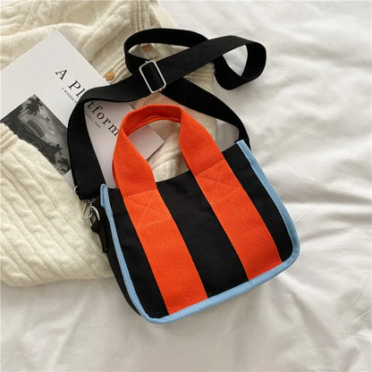 Canvas Contrast Color Crossbody Bag for Women – Tote Shoulder Bag