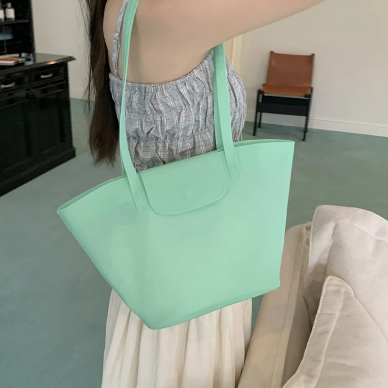 Summer Transparent Jelly Shoulder Bag Trendy Niche Macaron-Colored Handbag Simple Commuter Tote