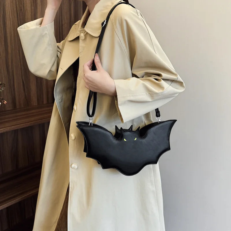 Halloween Bat Shaped Pu Leather Shoulder Crossbody Bag Glowing Eye Novelty Horror Themed Party