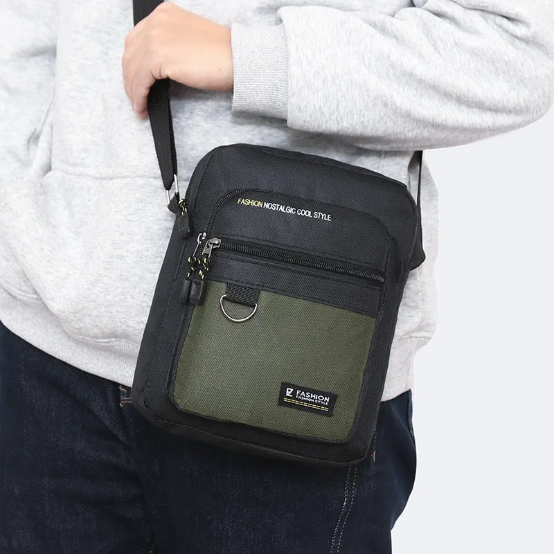 Casual Men S Crossbody Bag Collision Color Multi-Layer Waterproof Oxford Cloth Cashier Large
