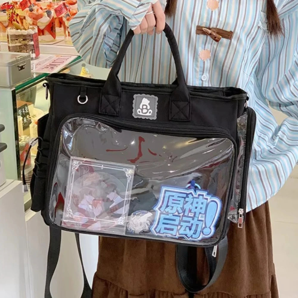 Fashionable Square Female Backpack Transparent Multifunctional Shoulders Bag Large Capacity Daily